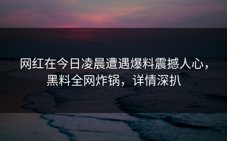 网红在今日凌晨遭遇爆料震撼人心，黑料全网炸锅，详情深扒